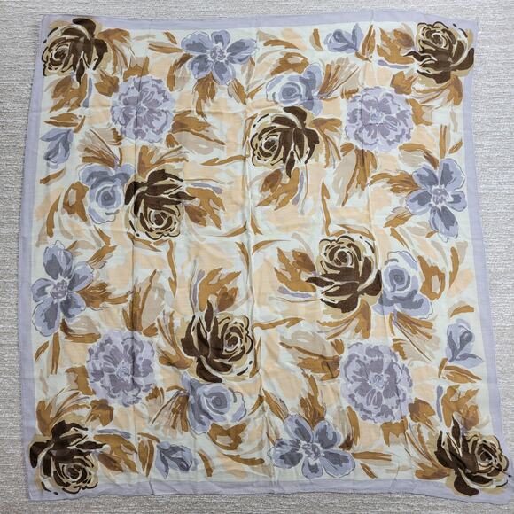VTG Oscar de la Renta Floral Rayon Scarf Brown Square Accessory Street Japan - Picture 1 of 16